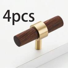 1/4 Pack Premium Brass & Walnut Drawer Pulls, Unique Wood + Metal Design, Modern Minimalist Style, Exquisite Details, Suitable For Drawers, Cabinet Doors, Wine Cabinets, Storage Cabinets, Wardrobes - Multi-color - View 10