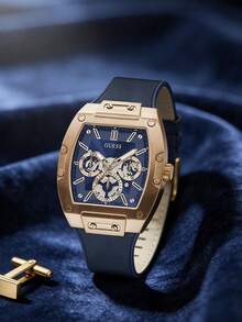 Jam Tangan Fashion Pria GUESS Tonneau Hollow Multi-Dial Quartz, Casing Hitam, Tali Silikon Hitam GW0203G8 - Hitam - View 14