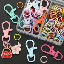 112pcs/Box DIY Random Mixed Color Key Ring Making Parts, Includes 12pcs Colorful Enamel Rotating Lobster Clasp + 100pcs Jump Rings, Suitable For Braided DIY Keychains, Bag Charms, Spring Clasps, Pet Collar Connectors, Open Connectors, Keychain Accessory Making Materials, DIY Key Ring Accessory Making - Lobster Buckle & Jump Ring - View 9
