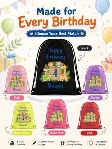 Tas Serut Nama Hewan Kebun Binatang Liar yang Disesuaikan - Ransel Teks Kebun Binatang yang Dipersonalisasi, Cocok untuk Piknik, Tas Hadiah Unik, Dapat Digunakan sebagai Hadiah Pesta Ulang Tahun, Hadiah Baby Shower, dan Hadiah Ulang Tahun yang Dipersonalisasi - MultiWarna - View 7
