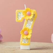 1pc Pink Glitter Number Birthday Cake Candle, Shiny Number Cake Decoration Topper, Party Decoration And Anniversary Celebration, Yellow Glitter Number 1 Candle With Daisy Flower Decoration, Birthday And Anniversary Party Cake Topper - Yellow - View 21