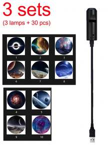3 Sets USB Starry Sky Projector Lights, 30pcs Interchangeable Slide Galaxy Planet Projector, 360° Flexible Neck Night Light, Car Bedroom Decor Space Projector Lamp, Kids Gift - Projector Light - View 13
