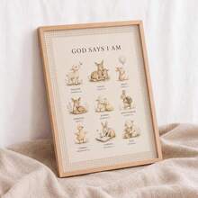 1pc God Says I Am Bible Verse Affirmation Canvas Wall Art Christian Poster Woodland Animal Pictures For Kids Room Nursery Unframed/Framed/ Hanging - Multicolor - View 5