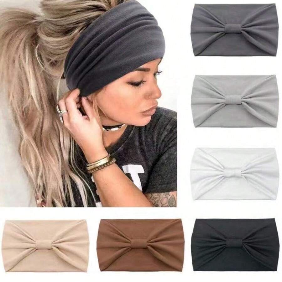 6pcs Women's Headbands / Solid & Mixed Colors / Non-Slip Fashion Sports Style / Essential For Yoga, Running, Fitness / Soft, High Elasticity, Sweat-Absorbent Wide Band / Non-Slip, Breathable / Multi-Functional Hair Accessories - Multicolor - View 1