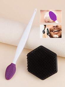 2 Sets Black Hexagonal Face Wash Brush + Double-Sided Nose Cleansing Silicone Brush Set - Multicolor - View 4