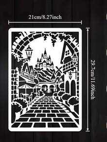 Castle Street Template, A4 Size Reusable Plastic Painting Stencil For Fabric, Farmhouse Art Projects And DIY Crafts. Suitable For Murals, T-Shirts, Home Decor, Easy To Use 11.7" X 8.3" Template - A - View 6