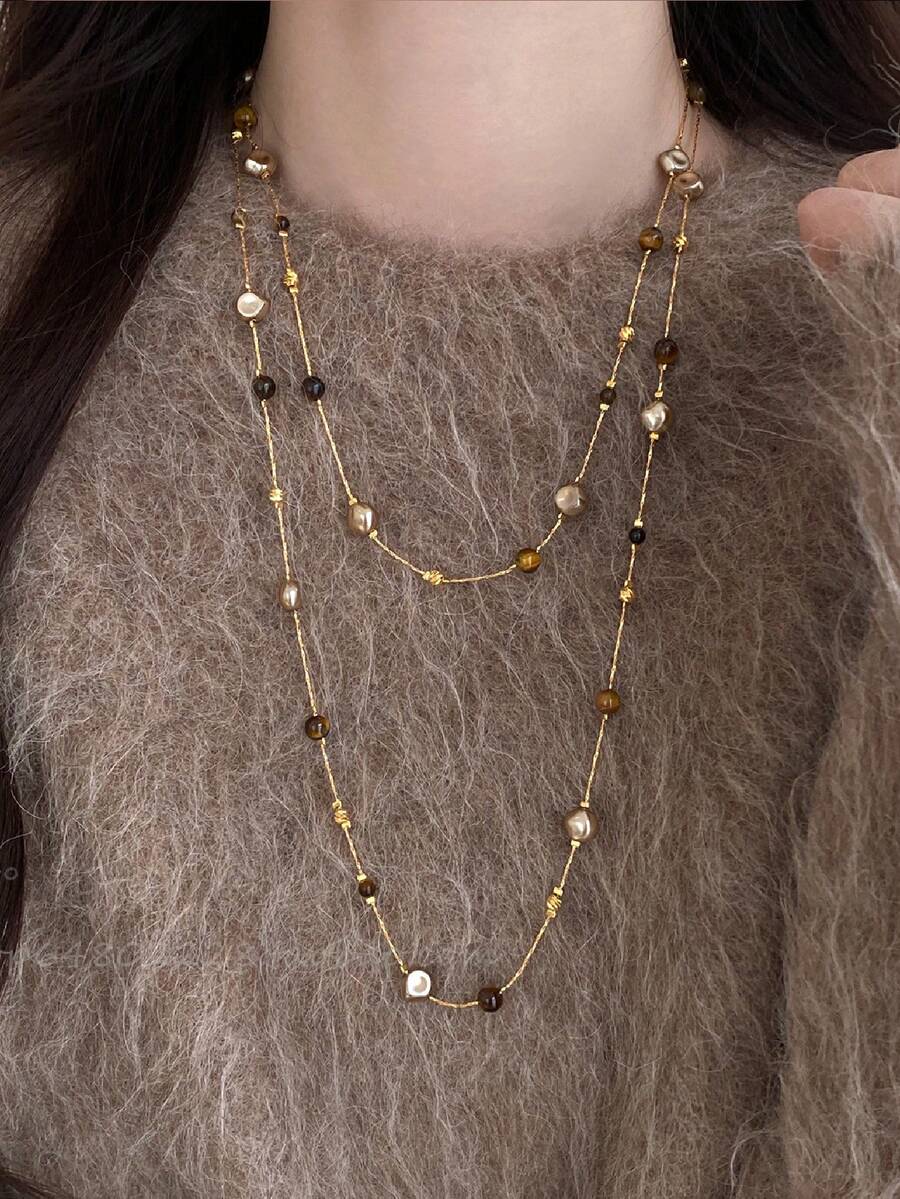 1pc Vintage Luxury Bohemian Style Colorful Shell Beaded Sweater Chain Long Necklace For Women, Suitable For Daily Wear, Gatherings And Vacation - Multicolor - View 1