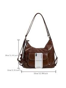 Fashion Versatile Textured Hobo Bag With Pendant, Multiple Carrying Ways, Lightweight Practical Women's Shoulder/Crossbody Bag For Shopping And Daily Outings - Multicolor - View 10