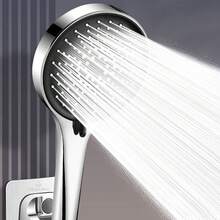 1pc Black/Silver Pressurized Handheld Shower Head, 5 Adjustable Water Spray Modes, Durable Water-Saving Plastic Shower Head, Modern Minimalist Universal Bathroom Accessory, Great Holiday Gift, Hose Not Included - 1 - View 10