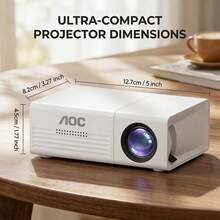 AOC Mini Portable Projector, USB Connection, Native 720P LCD, Supports 1080P Video, Built-In Speaker, Compatible With IOS, Android, Windows, And PS4, Compact Home Theater Projector, Ideal For Movies, Gaming, And Outdoor Use, HDMI Cable Not Included - White - View 2