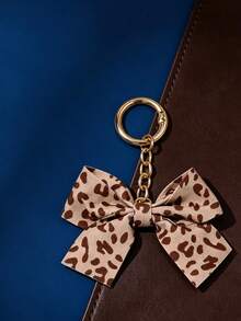 1Pc Leopard Print Double Layer Bow Ornament,Thick Linked Chain, Sturdy Fabric Texture, Retro Versatile Decor Keychain Bag Charm Gift - Multicolor - View 5