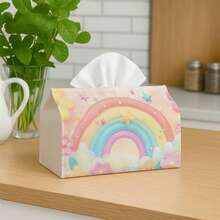 1pc Cute Dreamy Illustration Multifunctional Facial Tissue Box, Rainbow Cloud Heart Design, Soft Polyester Storage Box, Suitable For Kitchen, Living Room, Bedroom, Car - Home Decor And Facial Tissue Storage Organizer, Fashionable And Practical Facial Tissue Dispenser - Multicolor - View 7