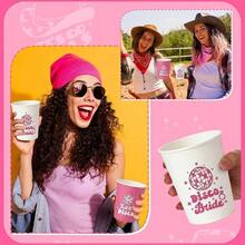 10/20/40Pcs Last Disco Party Cups Disco Ball Print Disposable Paper Cups For Bachelorette Bridal Shower Retro Disco Party Tableware Supplies - Disco - View 6