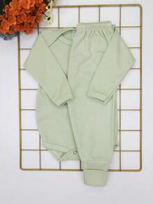2-Piece Newborn Baby Set Long Sleeve Summer Ribbed Knit / Shades Of Green - Green - View 8