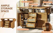 Kitchen Island Brown With Storage Adjustable Foldable Made Of Wood For Kitchen - 棕色 - 查看 4