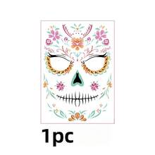1pc Day Of The Dead Sticker, Sugar Skull Catrina Makeup Set, Halloween Mask Temporary Tattoo, Skull Face Paint Day Of The Dead Decoration, Accessories, Gift, Costume - Multicolor - View 10