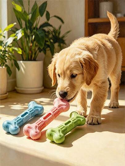 1pc Heavy Duty Bone-Shaped Anti-Bite Pet Chew Toy, Brain Training Interactive Deep Teeth Cleaning Grinding Stick, Chewing Supplies, Indoor Mental Stimulation Stress Relief Accessory, Suitable For All Dog Breeds Daily Dental Care Equipment
