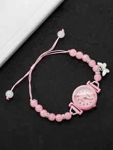 Women's Adjustable Cord Beaded Watch With Butterfly Pendant, Small Digital Dial, Versatile Niche Quartz Wristwatch, Gift For Girlfriend (1pc/Set) Watch Box Not Included - Pink - View 8