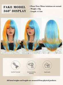 NAMM Patriotic Argentina Wig Orange & Blue Highlights Wigs Medium-Length Layered Wig With Bangs, Synthetic Heat-Resistant Fiber Costume Wig For Women Cosplay Wear, Carnival, Halloween Party Use 20 Inch - Blue Highlight - View 5