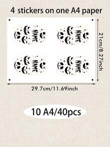 4-40PCS Custom Halloween Temporary Tattoo, Personalized Name Fake Tattoo Sticker, Spooky Ghost Bat Haunted House Style, Customized Body Tattoo For Halloween Party, Customizable Costume Accessory, Halloween Favor, Unique Holiday Gift, Halloween Gifts - Black and White - View 13