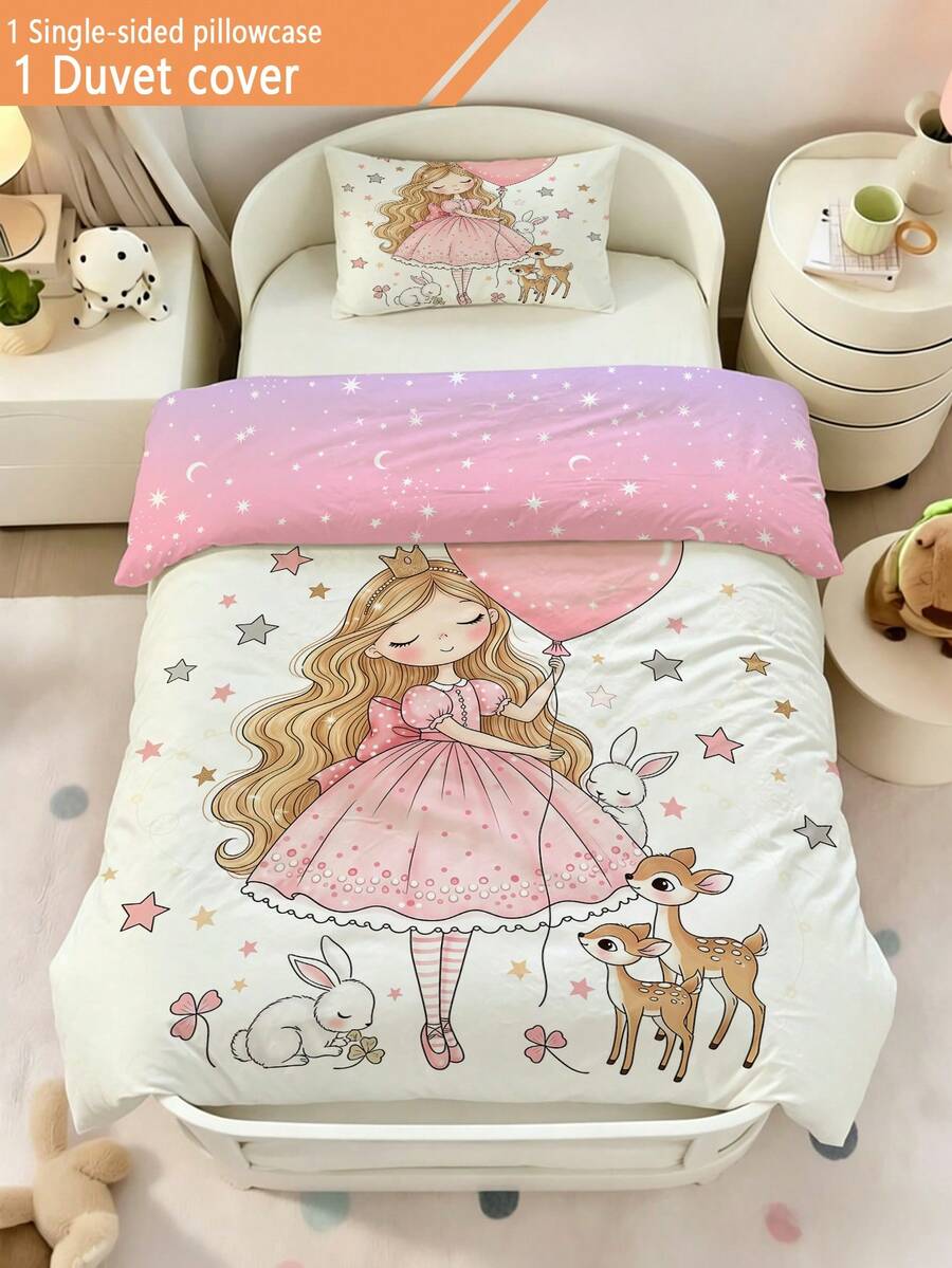 2pcs Cartoon Forest Princess Toddler Bedding Set, Suitable For Children's Bed/Crib, Perfect Holiday Gift (No Filling), 100% Polyester - Multicolor - View 1