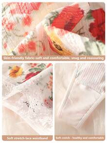 SQPVEH 5pcs/Pack Multi-Color Floral Print & Solid Color Lace Patchwork Sexy Seamless Women's Thongs - Multicolor - View 12