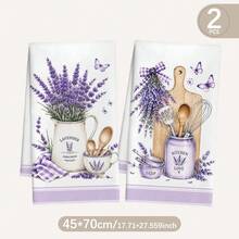 MEMNUN 2件裝紫色薰衣草印花廚房抹布，40*60cm/45*70cm，格紋蝴蝶結水彩花卉軟超細纖維洗碗布、洗碗巾、手巾，廚房與浴室日常家居裝飾，適合廚房與餐廳裝飾，四季適用 - 彩色 - 查看 12