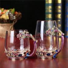 Set Cangkir Teh Kaca Bebas Timbal Kristal Enamel dengan Sendok, Hadiah Natal, Hari Valentine. Hadiah Terbaik untuk Ibu, Nenek, Pacar, Saudari. - 1 buah - View 1