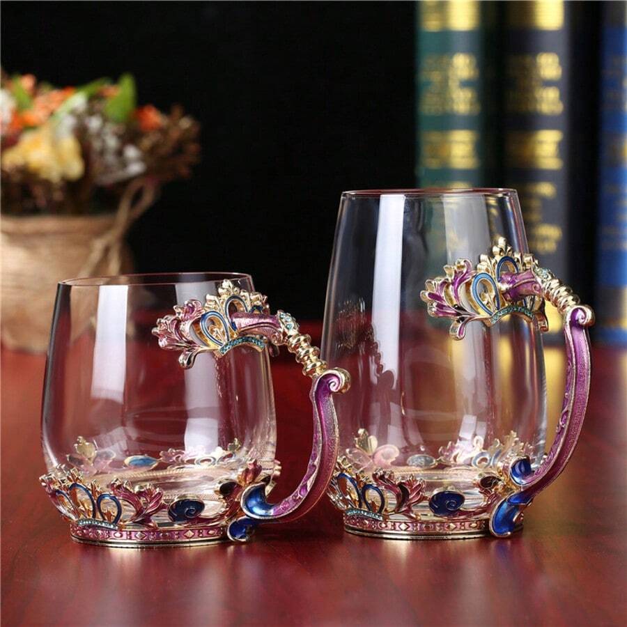Set Cangkir Teh Kaca Bebas Timbal Kristal Enamel dengan Sendok, Hadiah Natal, Hari Valentine. Hadiah Terbaik untuk Ibu, Nenek, Pacar, Saudari. - 1 buah - View 1