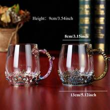 Set Cangkir Teh Kaca Bebas Timbal Kristal Enamel dengan Sendok, Hadiah Natal, Hari Valentine. Hadiah Terbaik untuk Ibu, Nenek, Pacar, Saudari. - 1 buah - View 4
