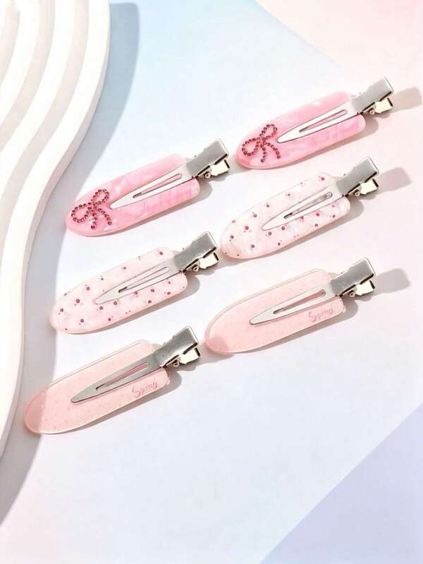 6pcs Cute Sweet Style Seamless Hair Clips, Elegant Girl Polka Dot Floral Side Bang Clips, Suitable For Daily Wear, Dating, Gift For Best Friend And Outdoor Decoration