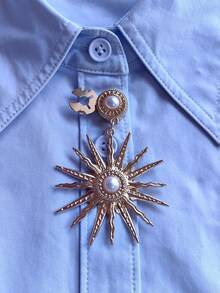 1pc/2pcs Elegant Sun Pendant Shirt Button Cover, Clip-On Button Cap, Fashion Crystal Cufflink Cover - Gold - View 6