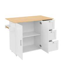 With Storage Adjustable Foldable Kitchen Island White With Storage Adjustable Made Of For Kitchen - 原木色與白色 - 查看 8
