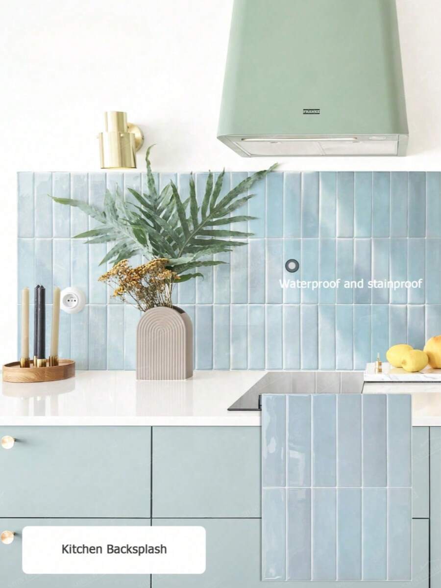 1/10/30pcs Blue Brick Pattern Self-Adhesive Tile Stickers, Peel And Stick Wall Tiles, Waterproof Wallpaper, Suitable For Living Room, Kitchen Backsplash, Bathroom And Other Home Spaces, Zellige Style - Kitchen Stickers - View 1