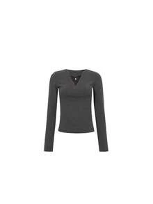 Women's New Autumn/Winter Fitted Long Sleeve T-Shirt, Grey Base Layer Top, Sexy Style - Grey - View 9