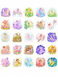 50Pcs Cute Fantasy Fairy Scrapbook Stickers, Watercolor Magical Flower Fairy Rainbow Star Waterproof Decals For Notebook Planner Craft - Multicolor - View 8