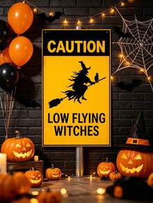1pc Low-Flying Witch Yard Sign Iron Painting Decor, Fun Halloween Garden Signboard, Rust-Proof Reflective Iron Material, Suitable For Lawn Decoration And Halloween Party Decoration, Home Decor, Outdoor Decor, Bathroom Wall Decor - Multicolor - View 9