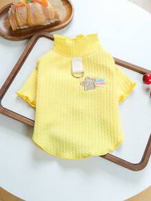 PETCIRCLE 1件寵物衣服 小狗幼犬貓咪可愛寵物秋冬新款戶外穿搭，內建牽繩扣，波浪邊彩虹流星底層 - 黃色 - 黃色 - 查看 8