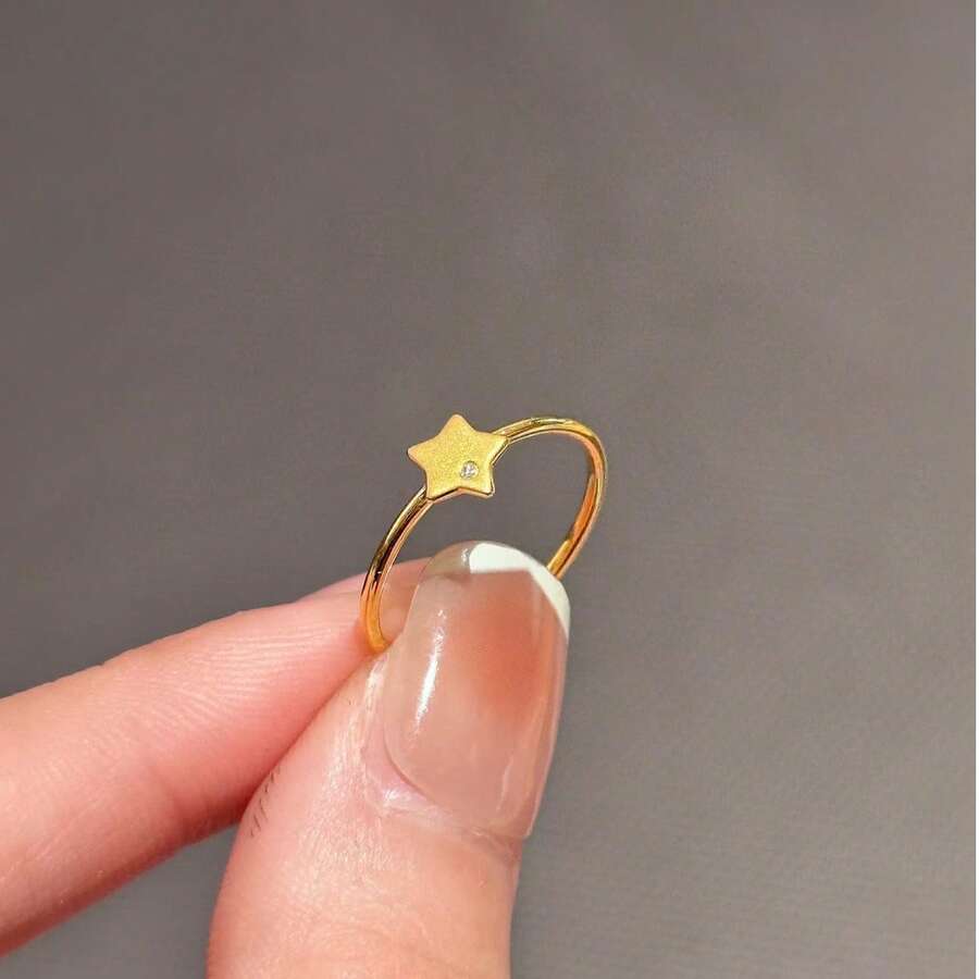 新款金色五角星女款戒指,開口可調節,極簡百搭小眾設計,高端質感 - 金色 - 查看 1