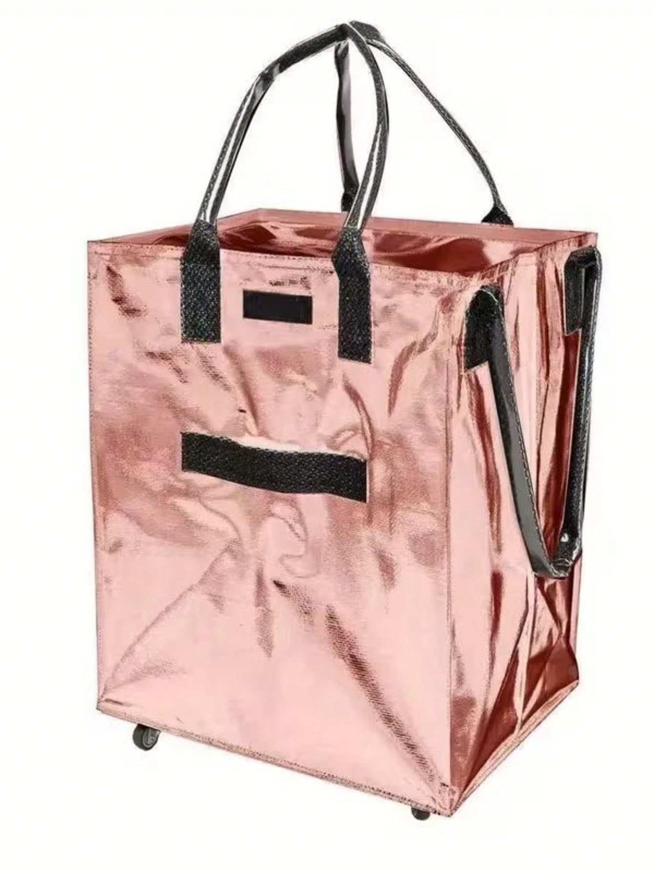 Large Capacity Foldable Shopping Tote Bag With Wheels, Portable Collapsible Grocery Bag For Shopping & Camping, Over 2.64 Gallons Capacity