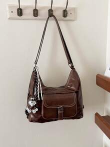 Fashion Versatile Textured Hobo Bag With Pendant, Multiple Carrying Ways, Lightweight Practical Women's Shoulder/Crossbody Bag For Shopping And Daily Outings - Multicolor - View 6