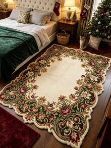 1pc Christmas Theme Vintage Lace Rug, Thick Rug, Plush Rug, Autumn/Winter Rug, Thick Rug, Living Room Rug, Rug, Living Room Area Rug, Area Small Rug, Mat, Home Decor, Large Living Room Rug, Round Rug, Living Room Home Decor, Room Decor, Washable Rug - Multicolor - View 1