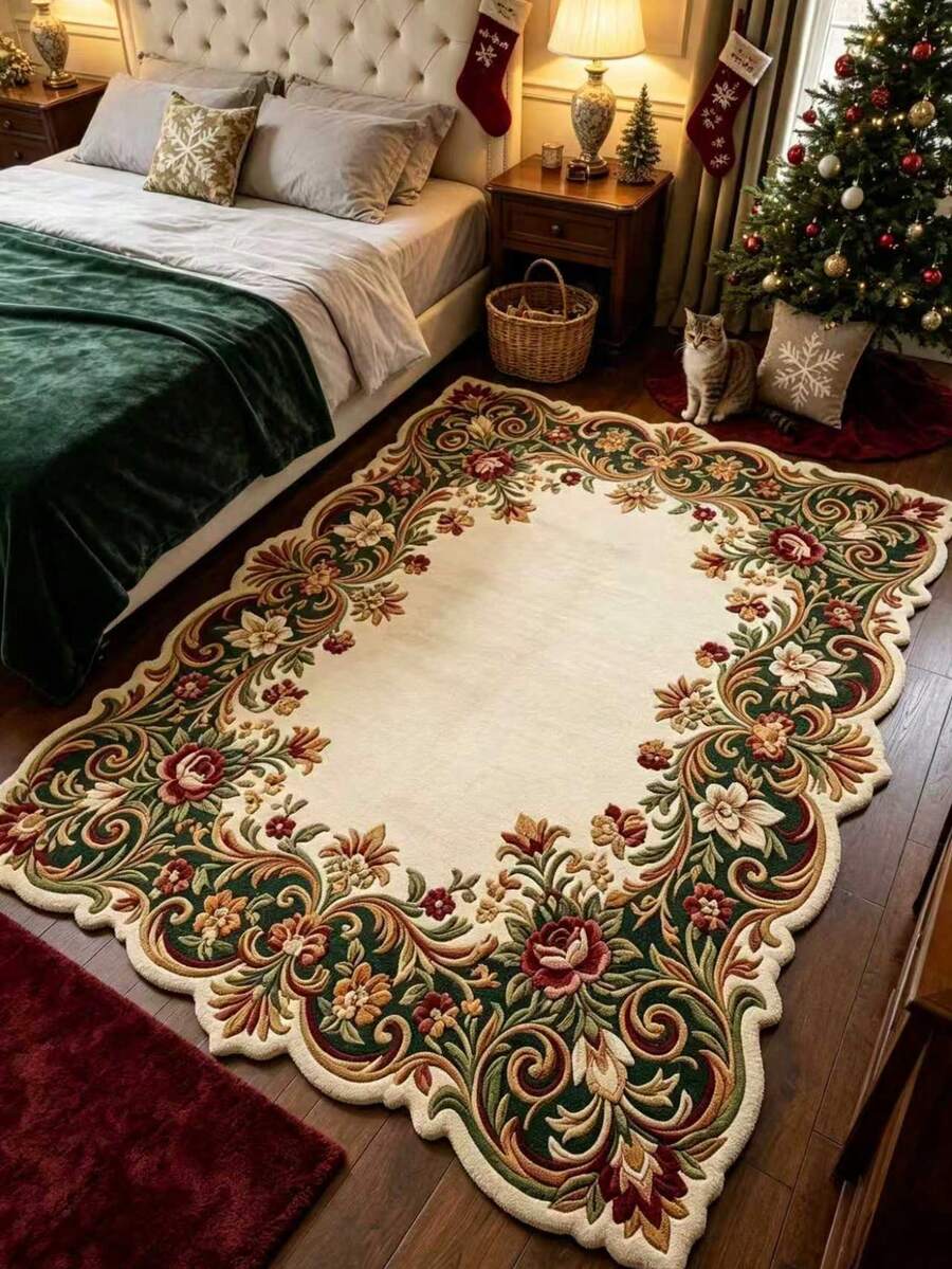 1pc Christmas Theme Vintage Lace Rug, Thick Rug, Plush Rug, Autumn/Winter Rug, Thick Rug, Living Room Rug, Rug, Living Room Area Rug, Area Small Rug, Mat, Home Decor, Large Living Room Rug, Round Rug, Living Room Home Decor, Room Decor, Washable Rug - Multicolor - View 1