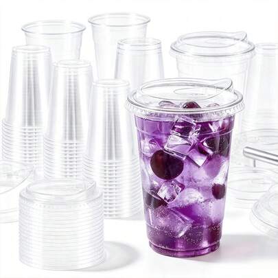 400/500ml Set Transparent Cups With Lids, Straight Lid Iced Drink Cups, Reusable Smoothie Cups, Suitable For Cold Drinks, Juice And Milkshakes - Halloween/Christmas/Birthday Party Essentials