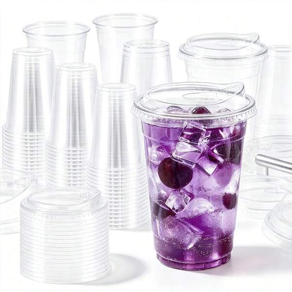 400/500ml Set Transparent Cups With Lids, Straight Lid Iced Drink Cups, Reusable Smoothie Cups, Suitable For Cold Drinks, Juice And Milkshakes - Halloween/Christmas/Birthday Party Essentials