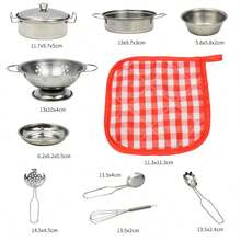 1 Set (11 buah) Mainan Dapur Mini Realistis dari Baja Tahan Karat, Peralatan Memasak untuk Bermain Peran Anak, Hadiah Permainan Peran Interaktif untuk Anak Laki-laki dan Perempuan, Mainan Memasak Edukatif, Set Peralatan Dapur - MultiWarna - View 10