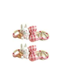 2pcs/Pack Cute Sweet Bow Star Rabbit Bear Polka Dot Plaid Hair Clips/Fashion Versatile Bangs Clips Snap Hair Clips Back To School Essential Hair Accessories - Multicolor - View 3