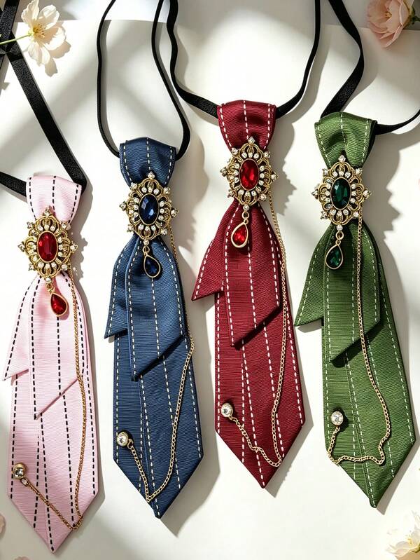 ImmCharm Cà vạt và nơ cài cổ thời trang cá tính cho nam và nữ, phong cách denim, trang trí xích, phù hợp đi học lại, lễ tốt nghiệp, mặc hằng ngày, đi làm và dự tiệc, cho ngày Valentine, Halloween và Giáng sinh