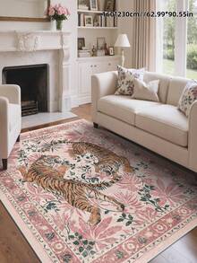 1pc Tiger Stripe Area Rug, Bohemian Style Washable Living Room Carpet, Vintage Soft Dining Room Rug, Non-Slip Wear-Resistant Large Rug, Suitable For Office, Bedroom, Living Room, Entryway Welcome Mat - Pink - View 7