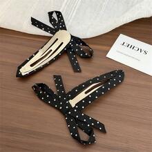 2pcs Sweet Korean Style Polka Dot Bow Fabric Hair Clips, Front Fringe Side Bangs Clips For Girls, Casual Iron Alloy Hair Clips - As Shown - View 3